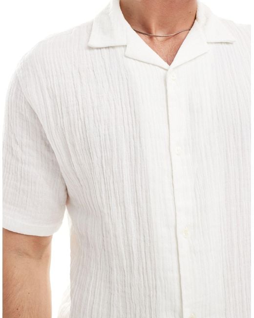 Pull&Bear White Textured Shirt Co-ord for men