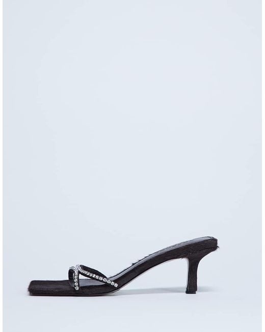 TOPSHOP Blue Astrid Rhinestone Heeled Mules