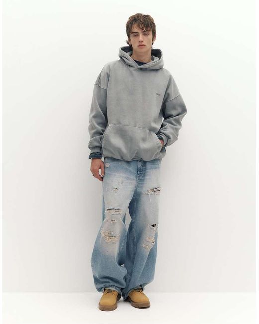 Pull&Bear Gray Stwd Faded Hoodie for men