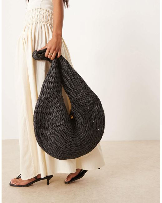 Mango Black Woven Scoop Shoulder Bag With Gold Accent
