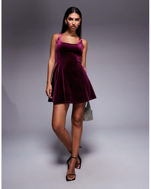 New Look Blue Velvet Fit And Flare Mini Dress