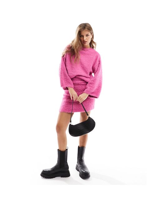 Only Petite Pink Oversized Wide Sleeve Fluffy Jumper Co-ord