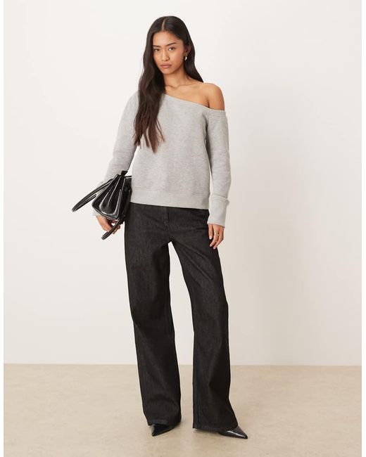 Motel Gray Toria Off Shoulder Sweatshirt