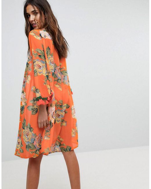 Boohoo Kimono Beach Cover-up in Orange | Lyst