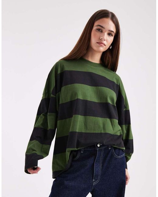 Collusion Green Bold Stripe Long Sleeve T-shirt