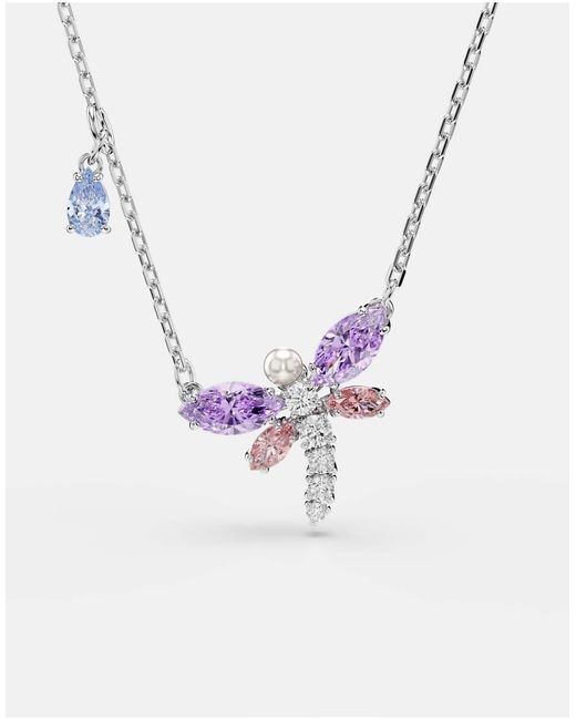 Swarovski Metallic Ariana Grande X Pendant, Mixed Cuts, Dragonfly, Multicolored, Rhodium Plated