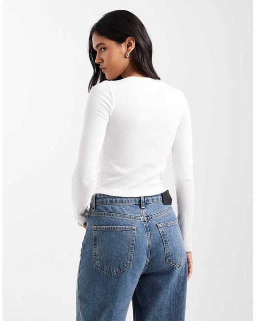 Brave Soul T-Shirt Van Katoen Met Lange Mouwen in het White