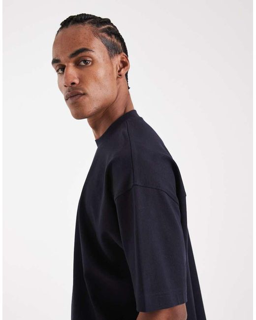 Camiseta Azul Marino De Corte Cuadrado Extragrande De Tejido Muy Grueso De Circular Design Collection ASOS de hombre de color Blue