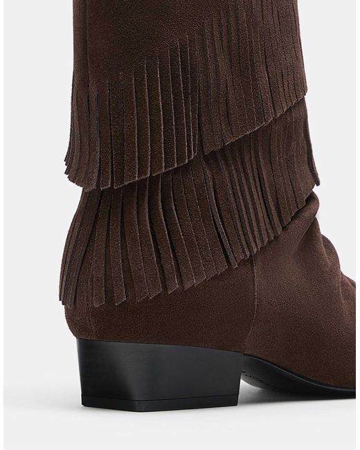 Stradivarius Brown – flache stiefeletten aus leder