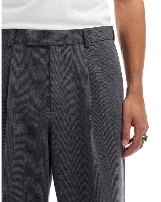 Pantalon élégant ample à pinces et chevrons en laine mélangée - anthracite ASOS pour homme en coloris Gray