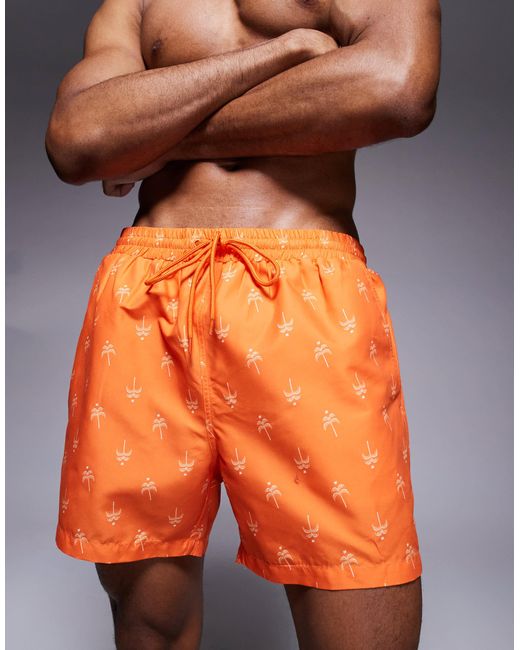 South Beach Orange Palm Tree Print Swimshort for men