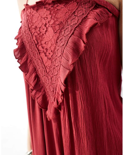 Miss Selfridge Red Lace Detail Maxi Slip Dress