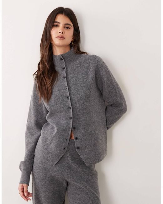 ASOS Gray Funnel Neck Mini Button Cardigan Co-Ord