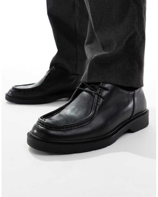 Jack & Jones Black Leather Lace Up Moc for men
