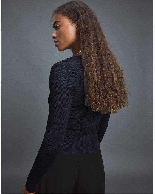 Stradivarius Gray Polo Collar Knit Jumper With Pockets
