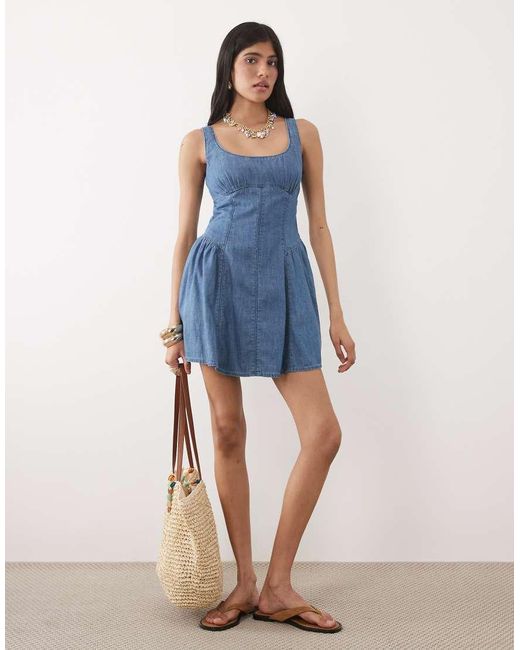 Abercrombie & Fitch Blue Scoop Neck Dipped Waist Denim Mini Dress