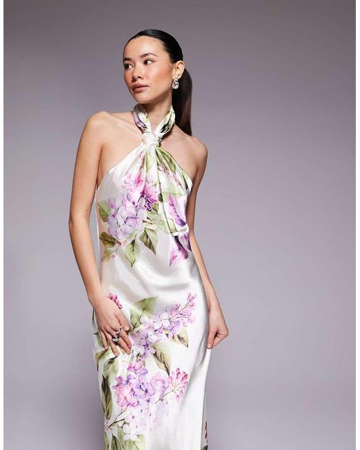 Forever New White Halter Neck Satin Maxi Dress