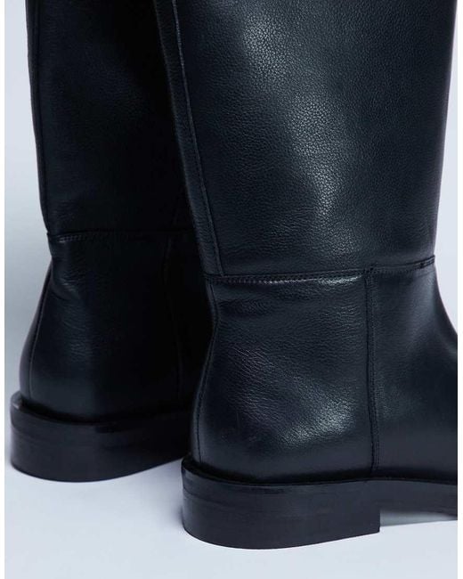 Botas Negras De Estilo Ecuestre De Cuero Auténtico Rory De TOPSHOP de color Blue