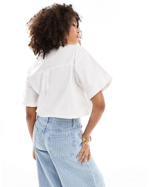 Pimkie White Cropped Pocket Detail Short Sleeve Shirt
