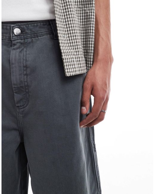 Bershka – weite worker-jeans-shorts in Blue für Herren