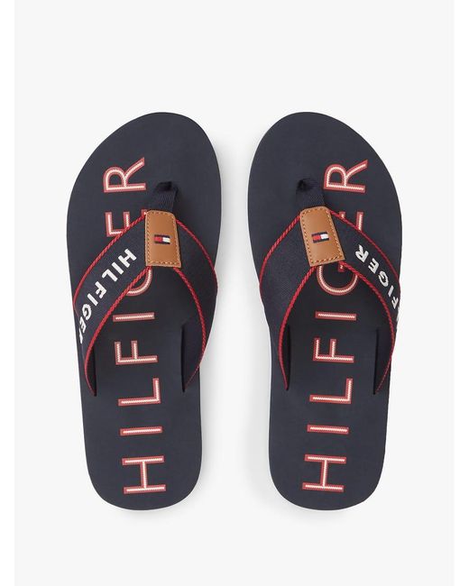 Tommy Hilfiger White Logo Embroidery Webbing Strap Flip-Flops for men