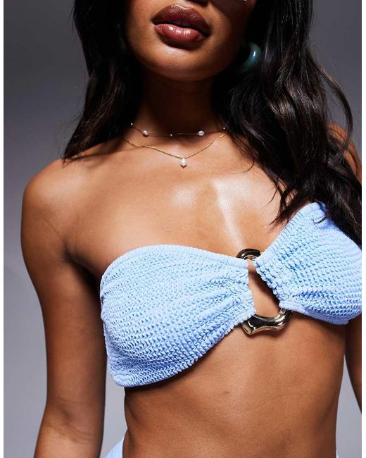 Moda Minx Blue Scrunch Bandeau Bikini Top With Irregular Hoop Detail