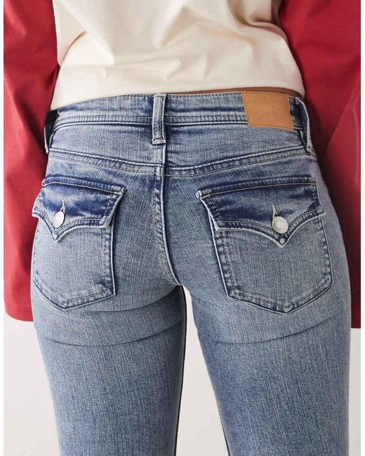 Monki Blue Pocket Detail Flared Jeans