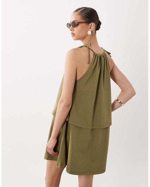 ASOS Natural Tie Neck Baby Doll Mini Dress
