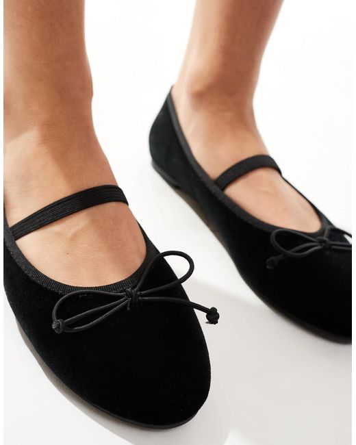 Public Desire Black Alexa Bow Ballet Flats With Strap
