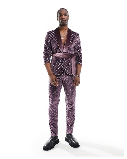 ASOS Purple Slim Diamond Sequin Suit Jacket for men