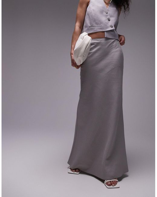 TOPSHOP Gray Linen Bias Midi Skirt
