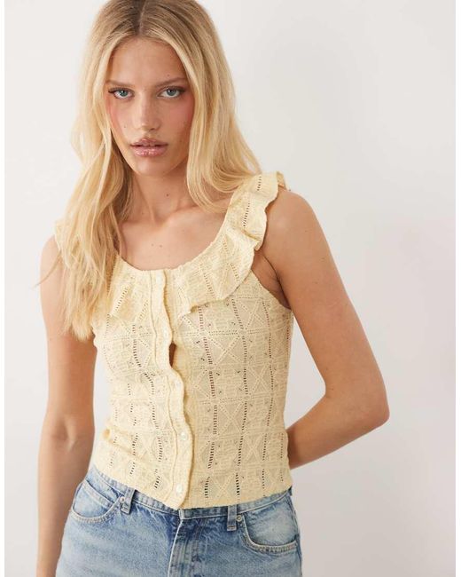 Miss Selfridge Natural Button Up Textured Broderie Tank