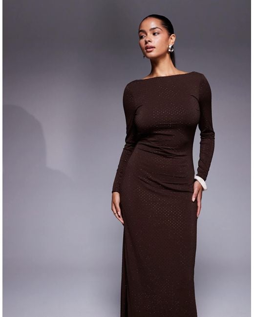 TFNC London Purple Cowl Back Embellished Maxi Dress