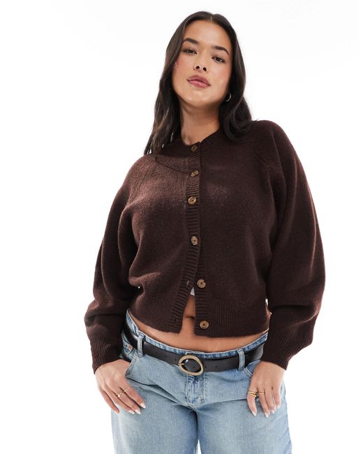 ASOS Brown Asos Design Curve Crew Neck Cardigan With Raglan Sleeve Detail