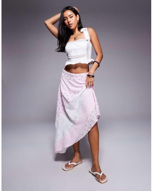 Princess Polly Gray Rennar Cotton Rich Asymmetric Hem Patchwork Maxi Skirt
