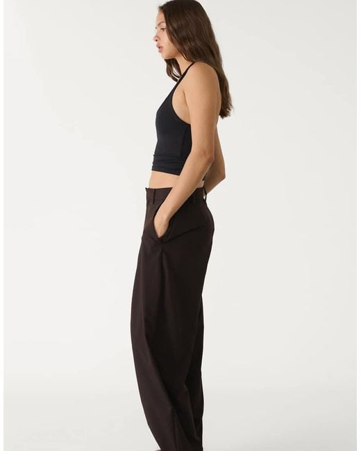 Stradivarius Black Tailored Wide Leg Trousers With Seam Detail