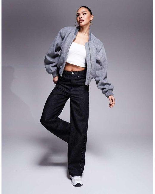 Bomber Effetto Lana Mélange Con Spalline Imbottite di The Couture Club in Gray