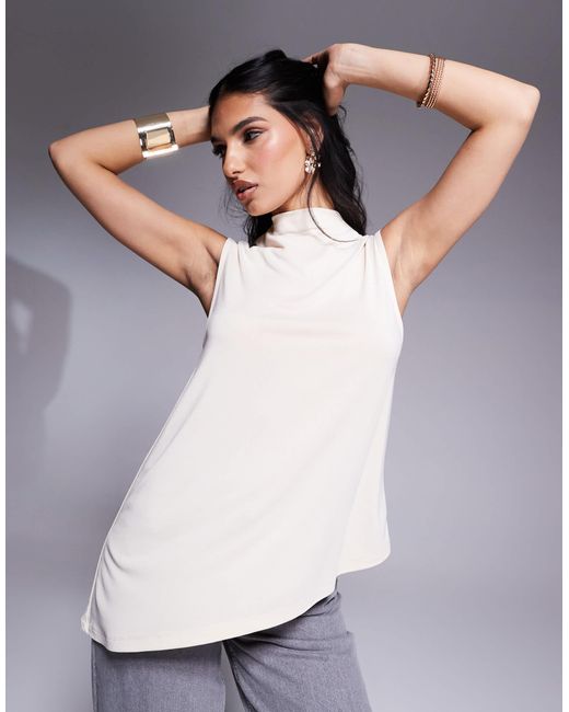 ASOS Gray Floaty Grown On Neck Cupro Longline Top