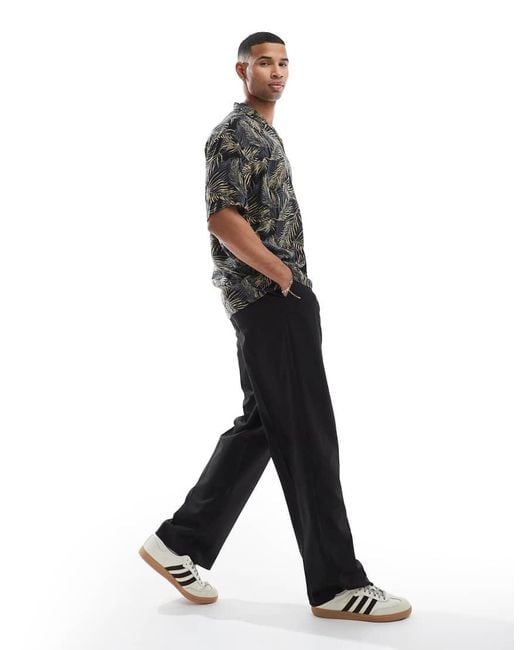 Jack & Jones Gray Revere Collar Tropical Print Short Sleeve Shirt for men