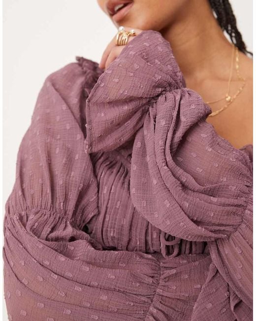 Vestido Corto De Manga Larga De Estilo Mesonera Con Cintura Fruncida De Plumeti De Asos Design Tall ASOS de color Purple