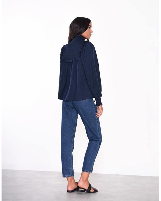 Glamorous Blue Smocked High Neck Blouse