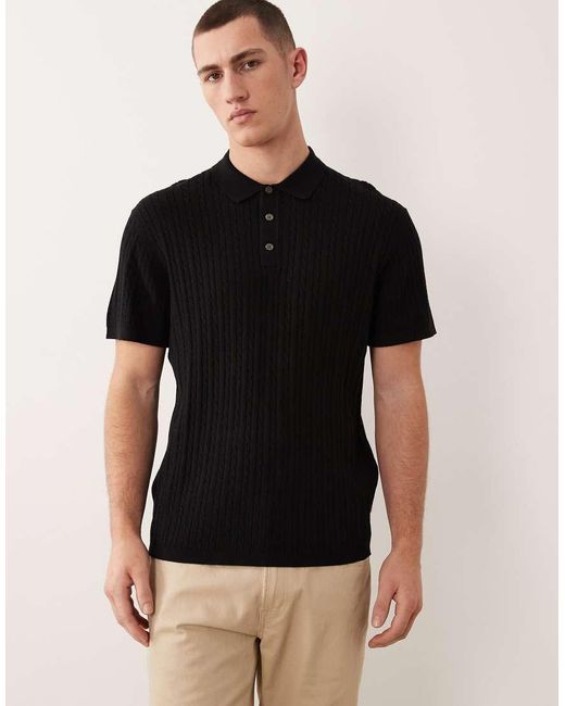 Jack & Jones Black Cable Knit Polo With Short Sleeves for men