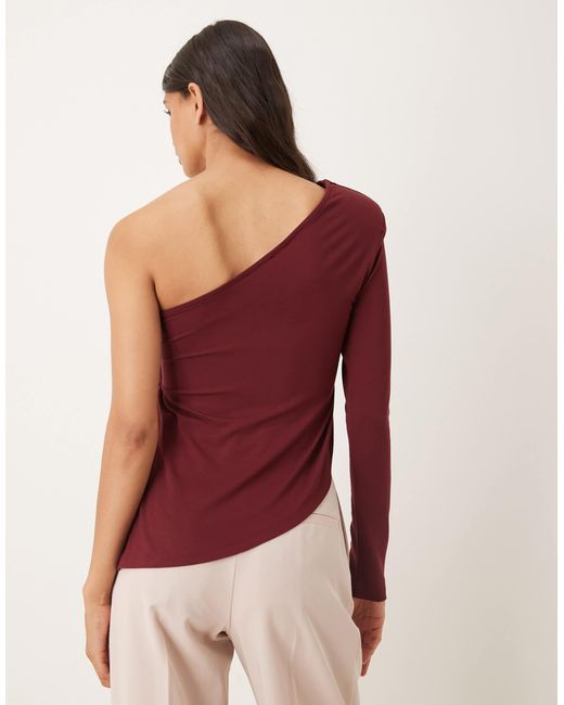 ASOS Red One Shoulder Asymmetric Long Sleeve Top With Shoulder Pads