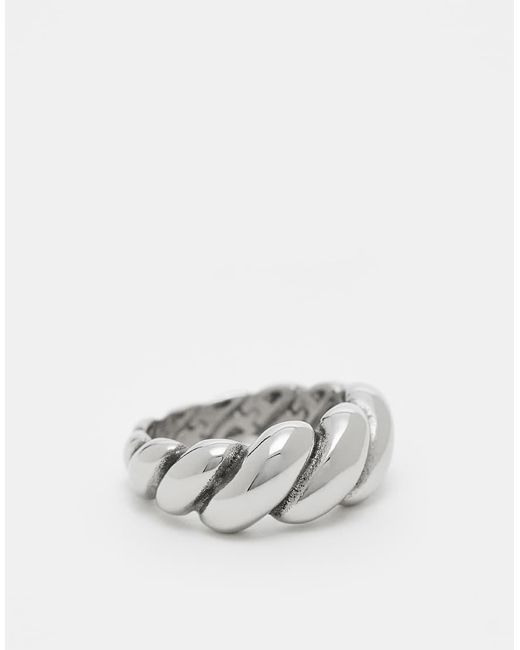 ASOS White Waterproof Stainless Steel Twisted Rope Ring for men