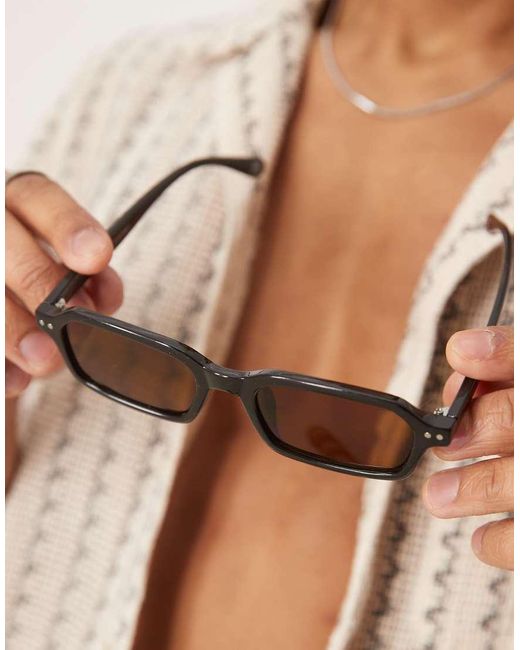 Occhiali Da Sole Rettangolari Sottili Neri Con Lenti Marroni di ASOS in Brown da Uomo