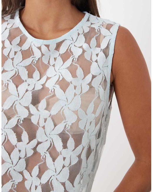 ASOS Blue Co-ord Lace Over Sized Long Line Vest Top