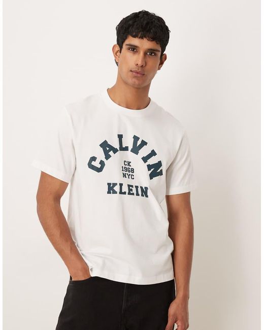 Calvin Klein White Collegiate Chest Graphic T-shirt for men