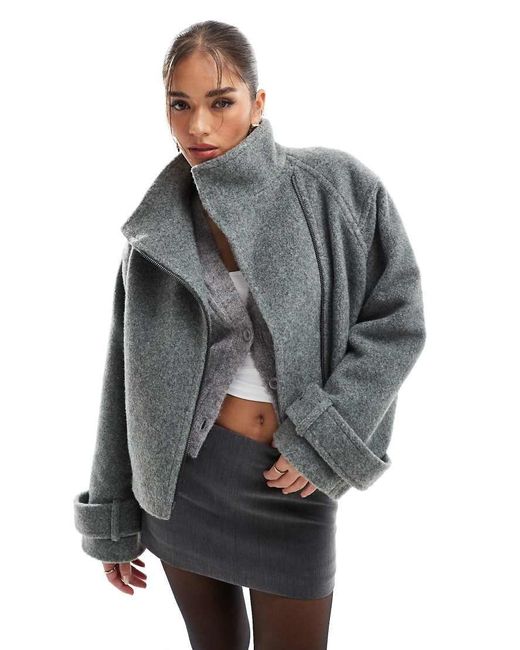 ASOS Gray Funnel Neck Brushed Formal Biker Jacket