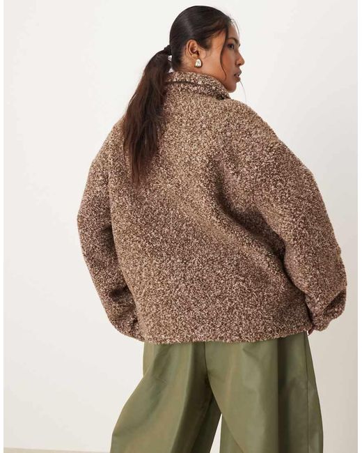 ASOS Brown Asos Design Curve Collared Borg Fleece Zip Through