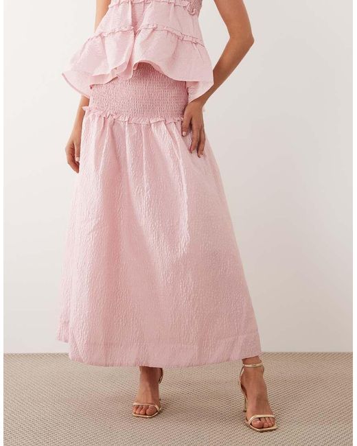Sister Jane Pink Prim Organza Shirred Waist Maxi Skirt Co-Ord